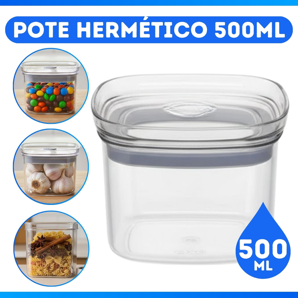 Unidade Pote Organizador Quadrado 500ML New Hermetic - Rápida Entrega