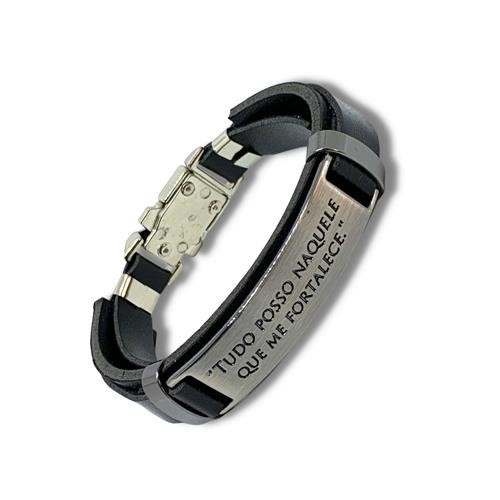 Pulseira Couro Legitimo Tudo Posso Naquele Que Me Fortalece