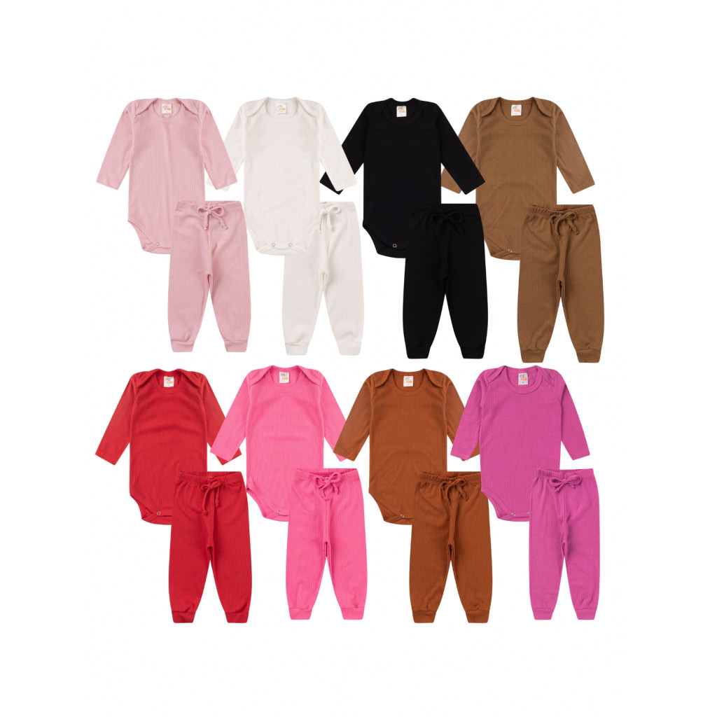 Kit 4 Peças de Roupas para Bebê Menina 2 Body Manga Longa