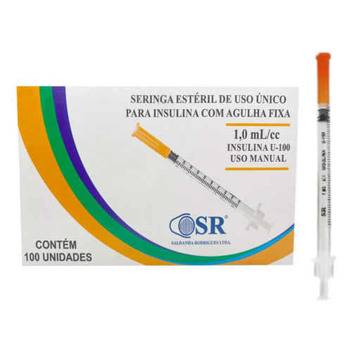 Seringa Insulina C/agulha Sr Diabete 1ml 6mm X 25mm U-100 1 Ml