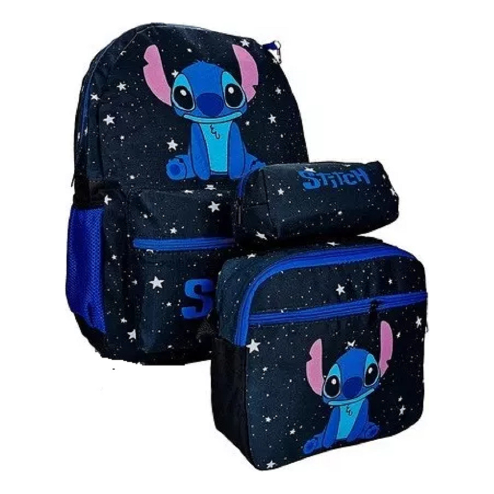 Kit Mochila Lilo Stitch Infantil Bolsa Escolar Costas Estojo