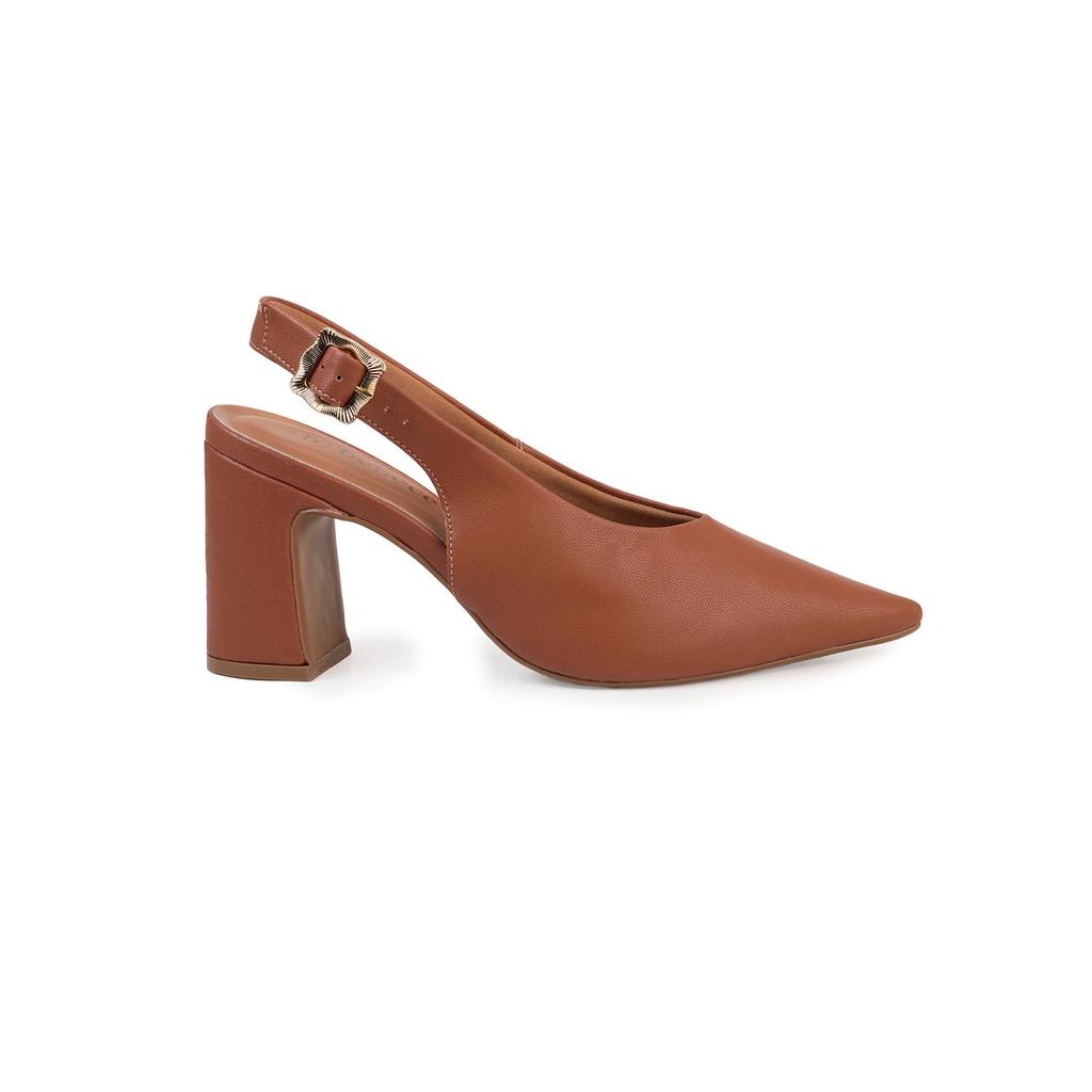 Scarpin Slingback Bebecê Salto Bloco com Fivela Lateral em Oferta na Shopee