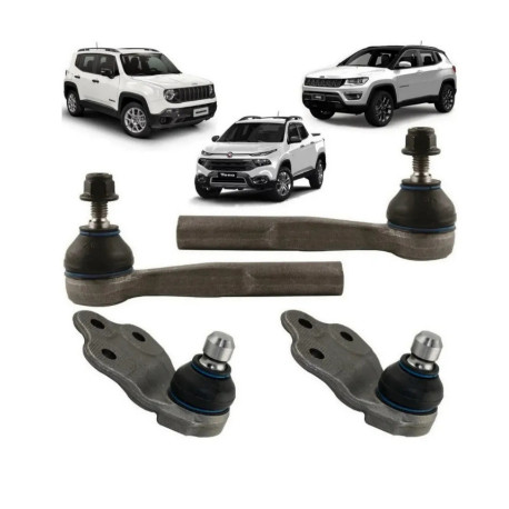 Kit 2 Pivô + 2 Terminal Direção Jeep Renegade Compass Fiat Toro 2015 2016 2017 2018 2019 2020 2021 Dianteiro