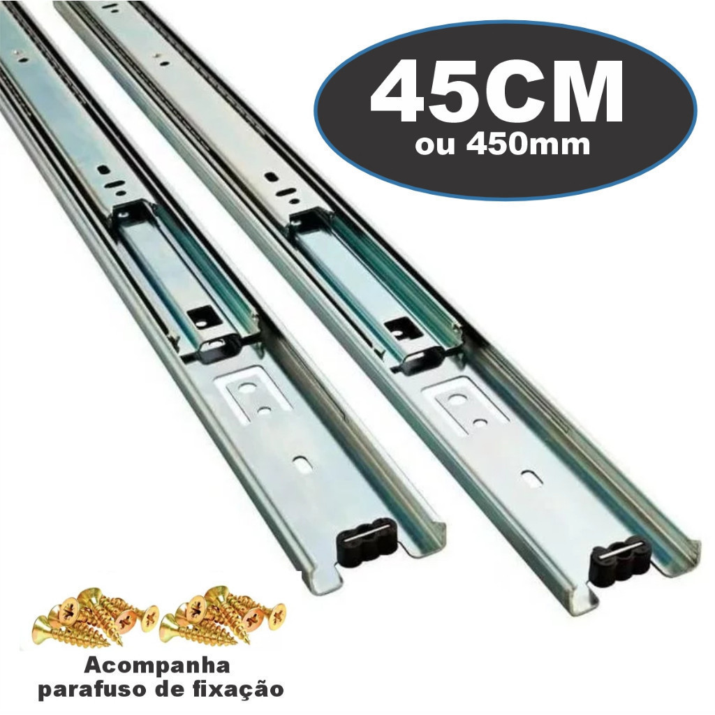 Kit 8 Corrediças Gaveta Trilho Telescópica 45cm 35kg 4 Pares + Parafusos em Oferta na Shopee