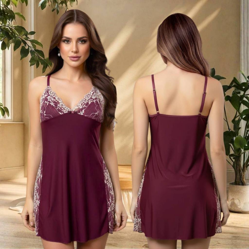 Camisola Com Renda Sensual Sexy Feminina Pijama Bicolor em Oferta na Shopee