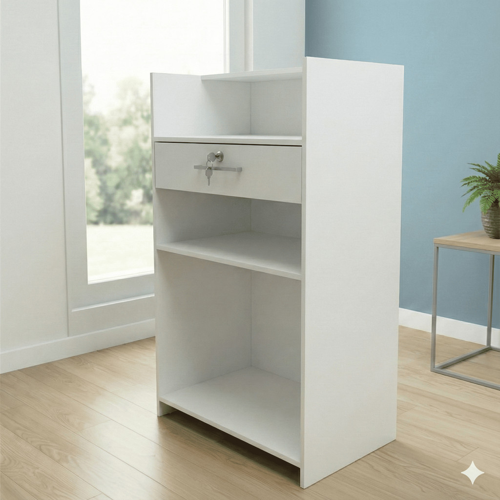 Balcão de Atendimento Pequeno com Chave e 2 Prateleiras MDP em Oferta na Shopee