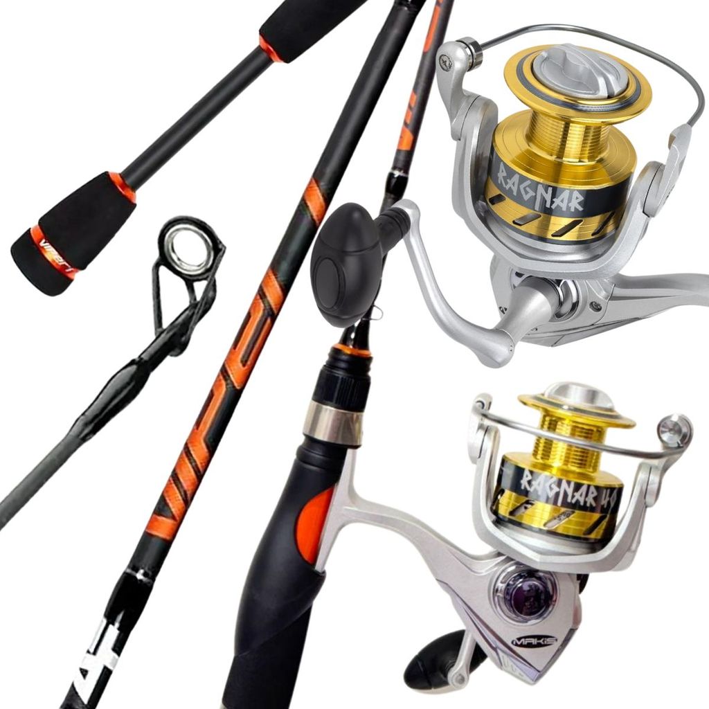 Kit Pesca Vara Carb Viper 17lb + Molinete Ragnar 40 Drag 7kg