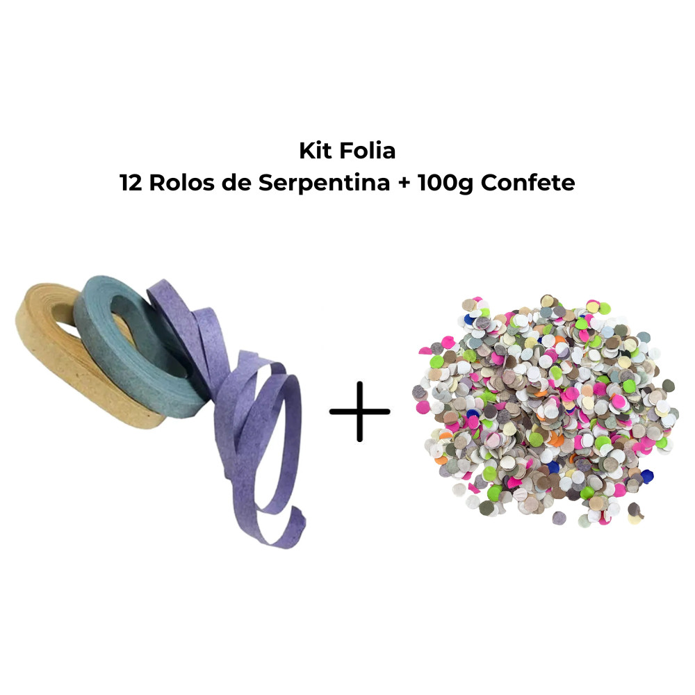 Kit Folia 12 Rolos Serpentina + 100g de Confete Papel Colorido para Festas Carnaval Blocos Infantil