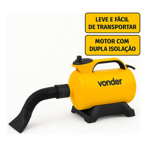 Soprador Para Carro Moto 2000w Vonder Com 2 Bocais Amarelo