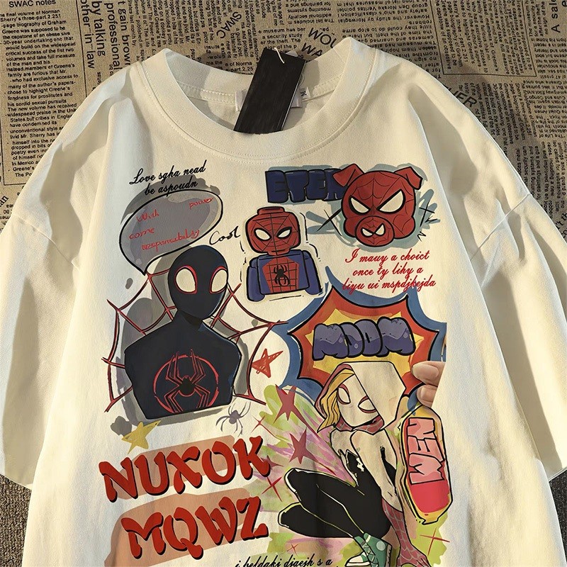 Camiseta Masculina e Feminina de Desenho Animado de Anime Moda Casual Modelos Spider-Man T-shirt em Oferta na Shopee