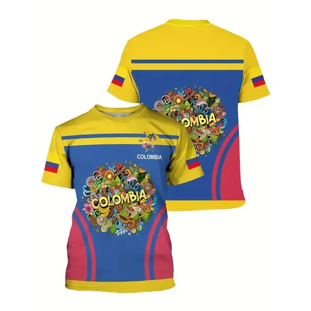 Colômbia Bandeira Gráficos T Camisa Moda 3d Impresso Amarelo Camiseta Para Homem Oversized Em Torno Do Pescoço Manga Cur