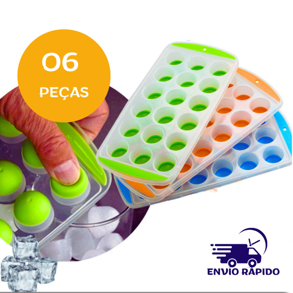 Kit 06 Unidades de Forma de Gelo em Silicone Forminha Cubo de Gelo