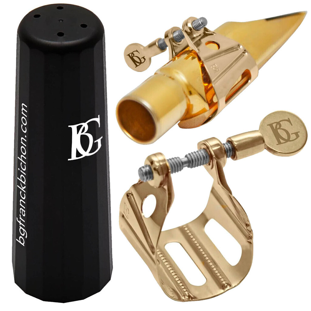 Abraçadeira Boquilha Metal Sax Alto Sax Tenor BG Universal Jazz Mod. L20MJ Gold Lacquer