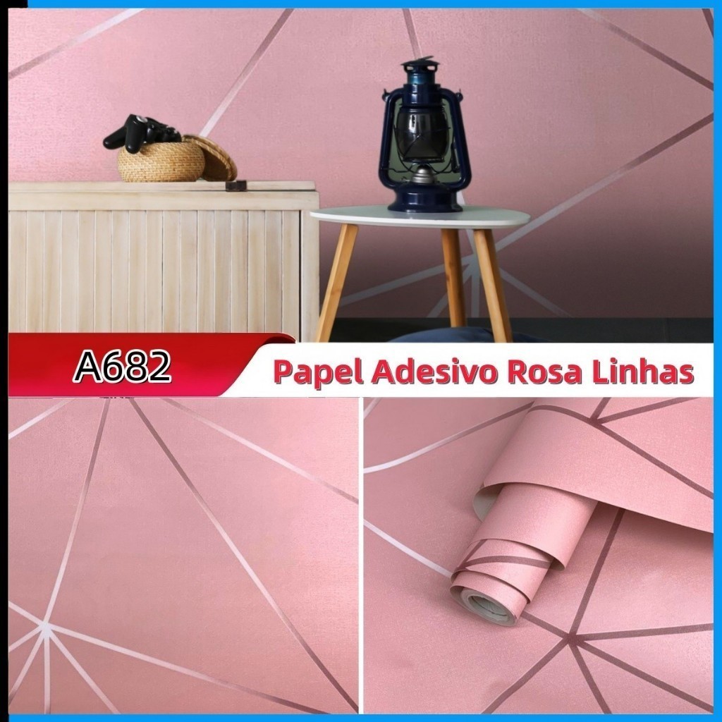 Adesivo Premium de Parede 5Metros x 45cm Lavável Zara Rosa Rose Gold linhas amareladas Quarto Sala Autocolante em Oferta na Shopee