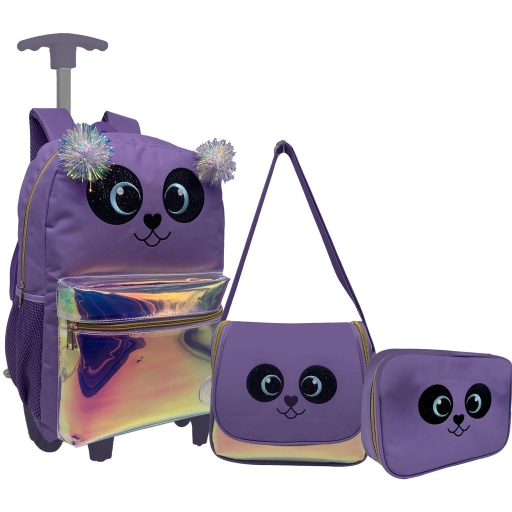 Kit Mochila Escolar Trolley Rodinha Panda Juvenil Infantil em Oferta na Shopee