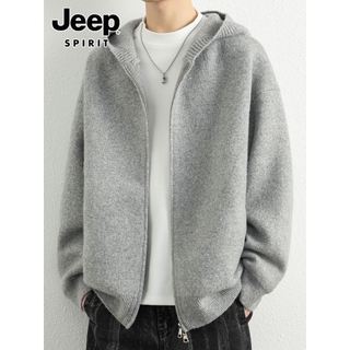 JEEP SPIRIT Cardigan Suéter Masculino Primavera Outono Na Moda Cor Sólida Com Capuz Suéter De Lã Jaqueta Masculina