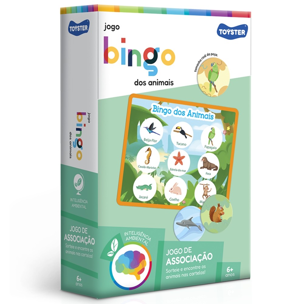 JOGO BINGO DOS ANIMAIS TOYSTER BRINQUEDOS FAMÍLIA CRIANÇA MESA CARTELAS FICHAS N