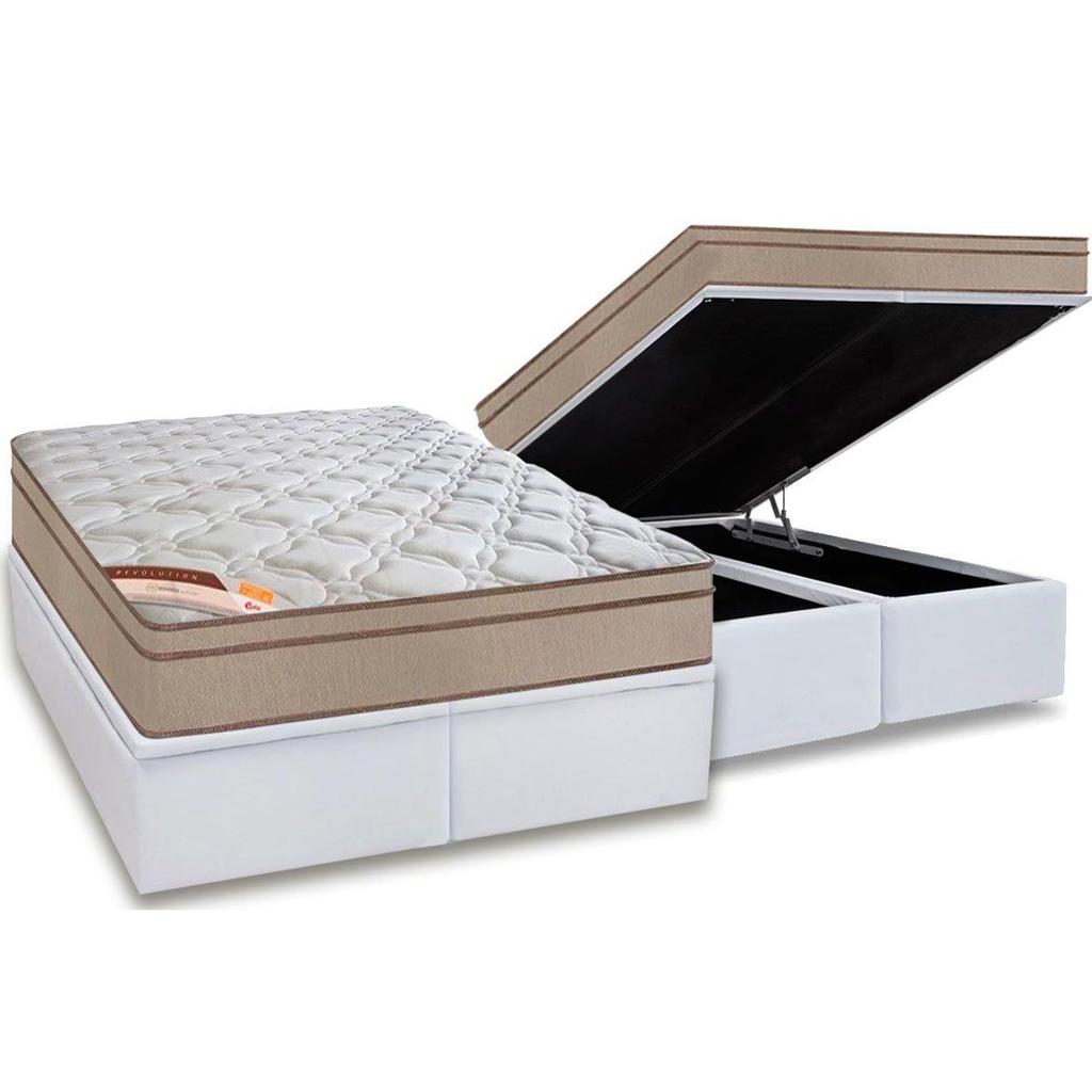 Cama Box Baú King: Colchão Molas Ensacadas Castor Pocket Revolution Híbrido + Base CRC Courano White(193x203)
