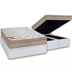 Cama Box Baú King: Colchão Molas Ensacadas Castor Pocket Revolution Híbrido + Base CRC Courano White(193x203)