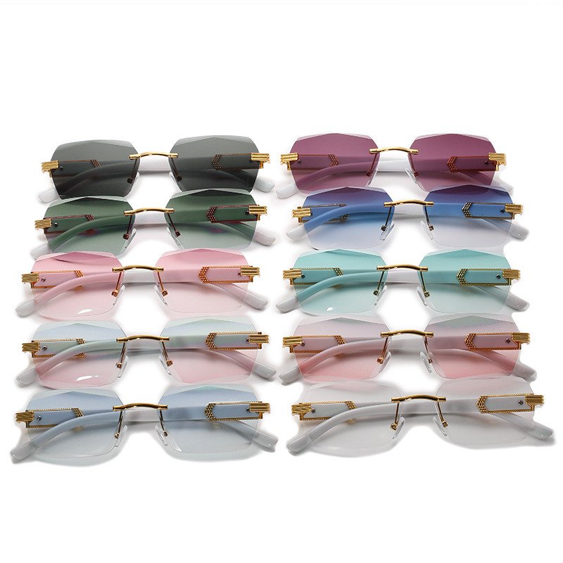 Óculos de Sol Sem Armação com Lentes Coloridas Impressas, Óculos de Sol Quadrados da Moda para Mulheres, Óculos de Sol C