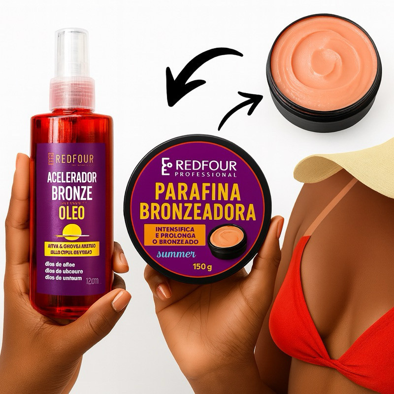 kit 2 em 1 Acelerador De Bronze redfour 120ml  + Parafina Bronzeadora RedFour 150g original