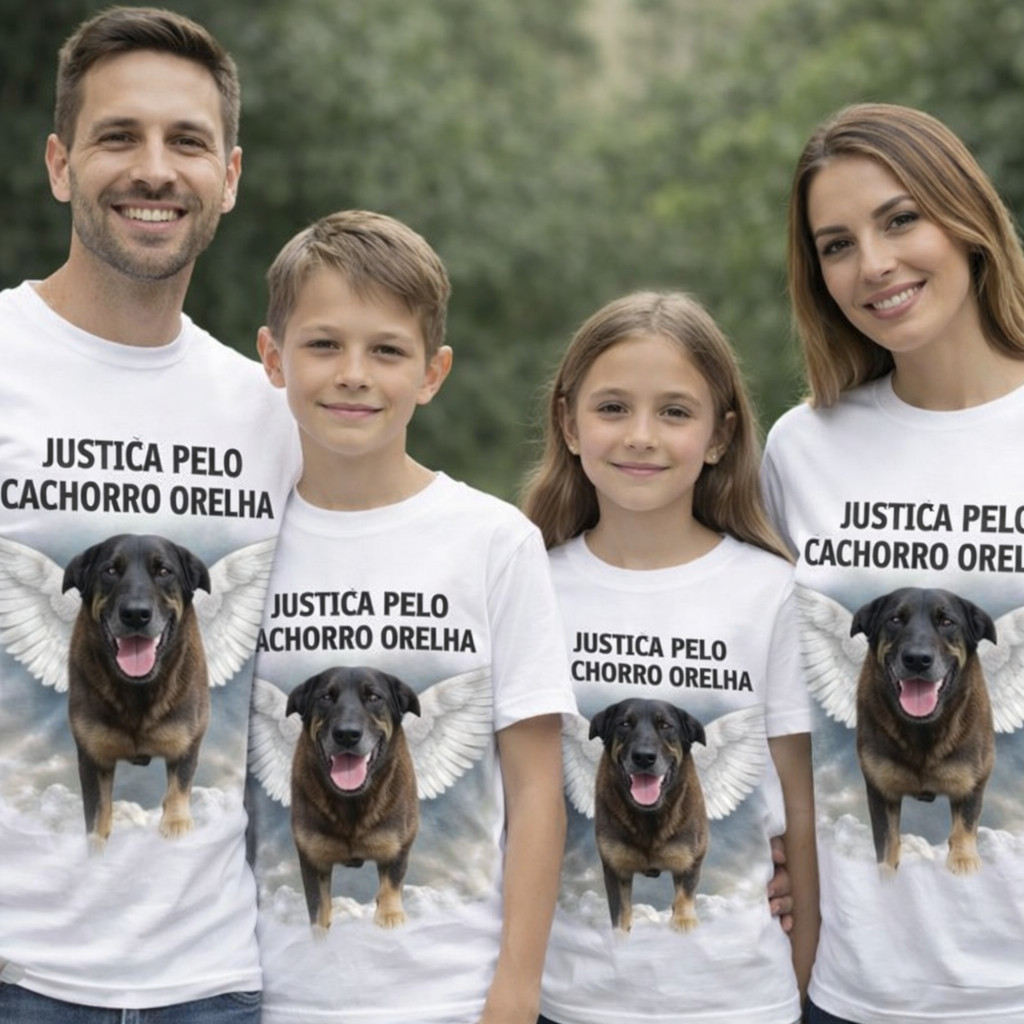 Camisa Justiça pelo cachorro orelha  Branca preta em Oferta na Shopee