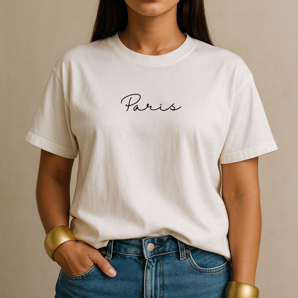 Camiseta Feminina Paris Minimalista Camisa Casual Elegante Macia Tendência Conforto Blogueira