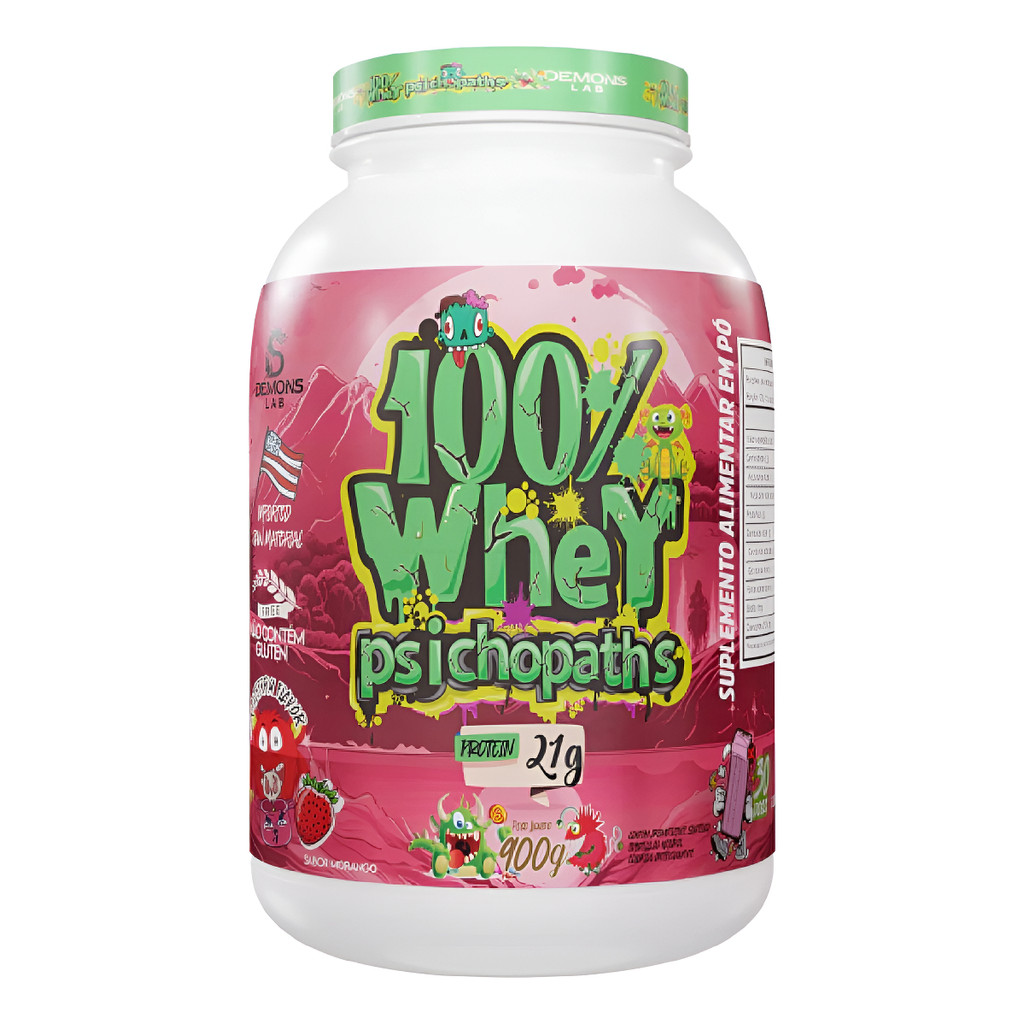 Whey 100%Psichopaths Pote 900g Strawberry Demons Lab Morango