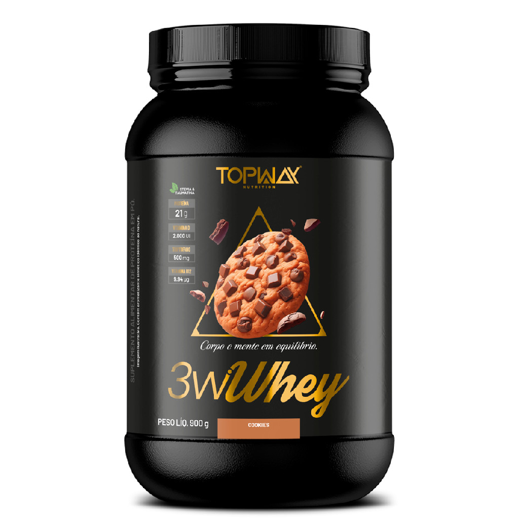 Whey protein gold 3w topway 900g sabor Cookies concentrado isolado e hidrolisado menos carbo