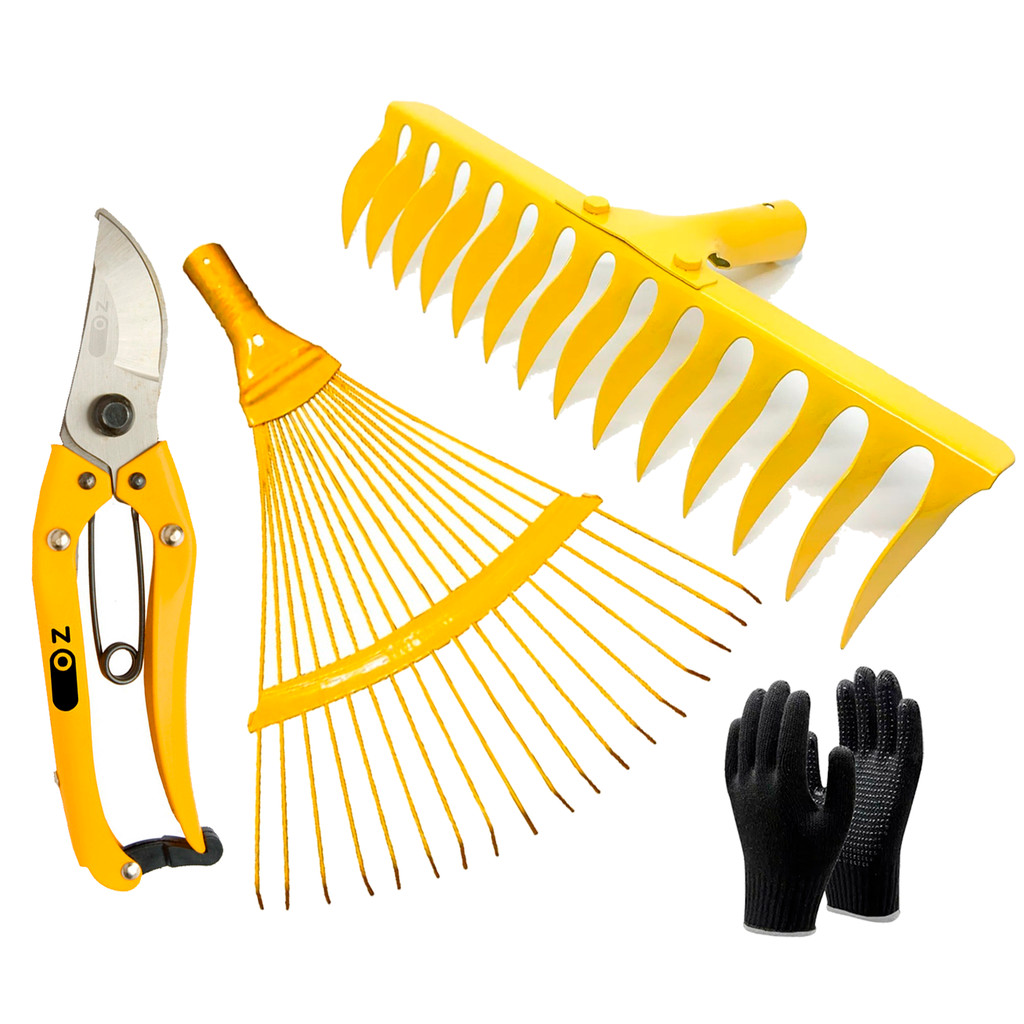 Kit Jardinagem Tesoura De Poda + Ancinho E Vassoura De Metal Oz em Oferta na Shopee