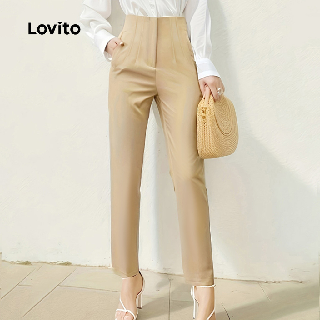 Lovito Estrutura Elegante Das Calças Linha Calças Tikis Femininas Todas As Estações LNE117021 em Oferta na Shopee
