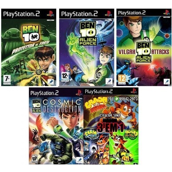 Ps2 Ben 10 Coleção e Crash 3 Em 1 Kit Jogos PS2
