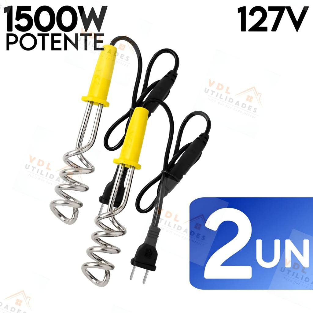 Kit 2 Aquecedor Ebulidor De Água Elétrico Portátil Rabo Quente 1500 Watts Mergulhão Super Potente Qualidade