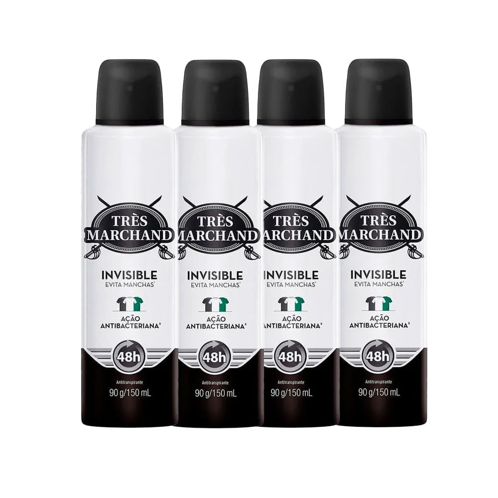 Kit Desodorante Aerossol Très Marchand Invisible 150ml - 4 Unidades