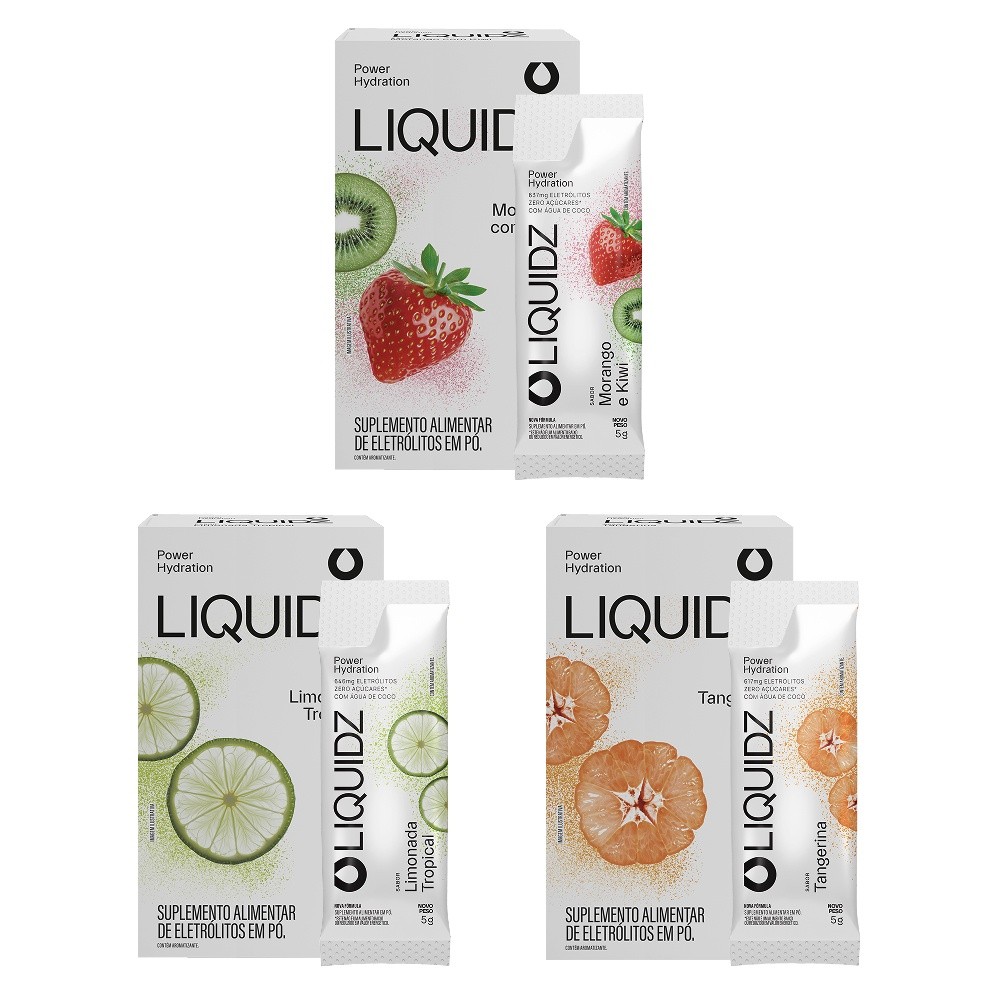 LIQUIDZ® - Eletrólitos Zero Açúcares - 3 Sabores - Kit 3 Caixas - 18 sachês