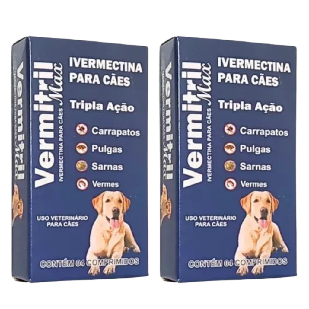 Anti Pulgas E Carrapatos 8 comprimidos Para 60kg cada. Tripla ação . Contra pulgas, carrapatos e sarnas Vermitril 12mg