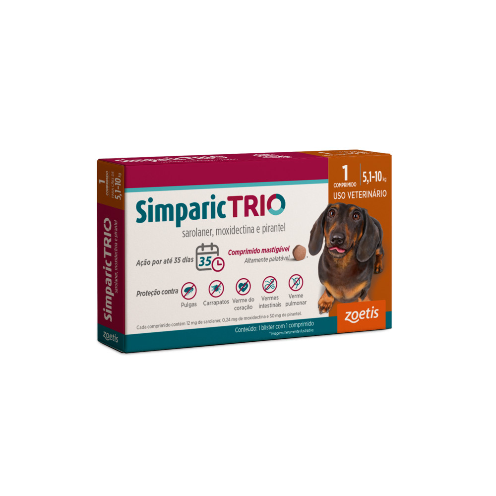 Simparic Trio Antipulgas, Carrapatos E Vermes Cães 12Mg C/ 1 Comp.