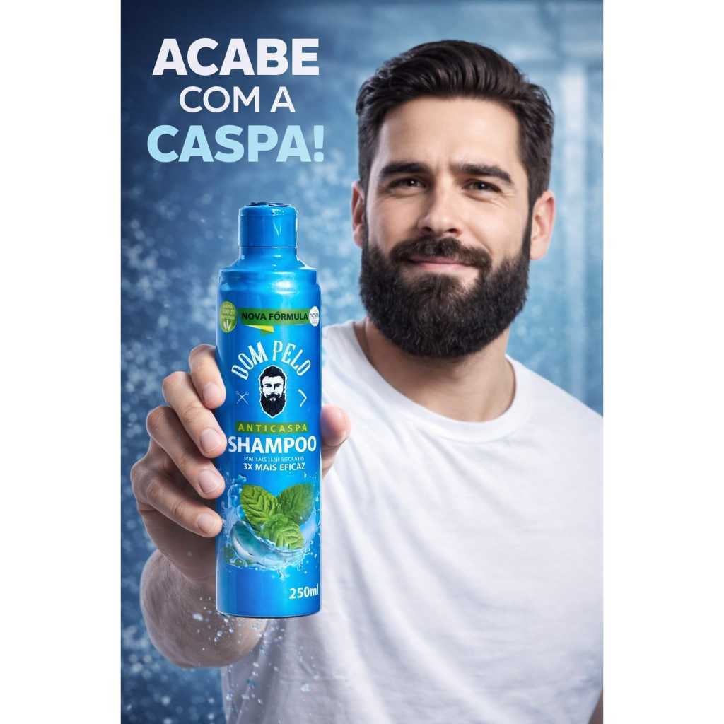 Kit 4 Shampoos Anticaspa Dom Pelo 250ml Nova Fórmula - 3 em 1 para Cabelo, Barba e Bigode - Pronta Entrega, Envio Ime — imagem 2 de 2
