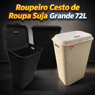 Roupeiro Cesto de Roupa Suja Grande 72L Rattan Organizador para Lavanderia Banheiro Casa …