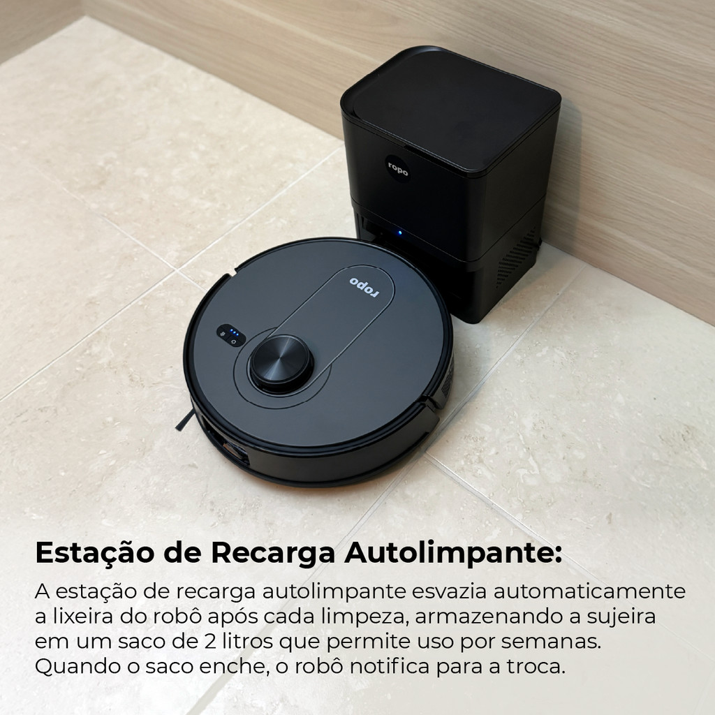 Robô aspirador - Ropo Vision Pro - 3 em 1- c/ IA-3D Scan, Mapeamento laser 360°, passa pano com MOP