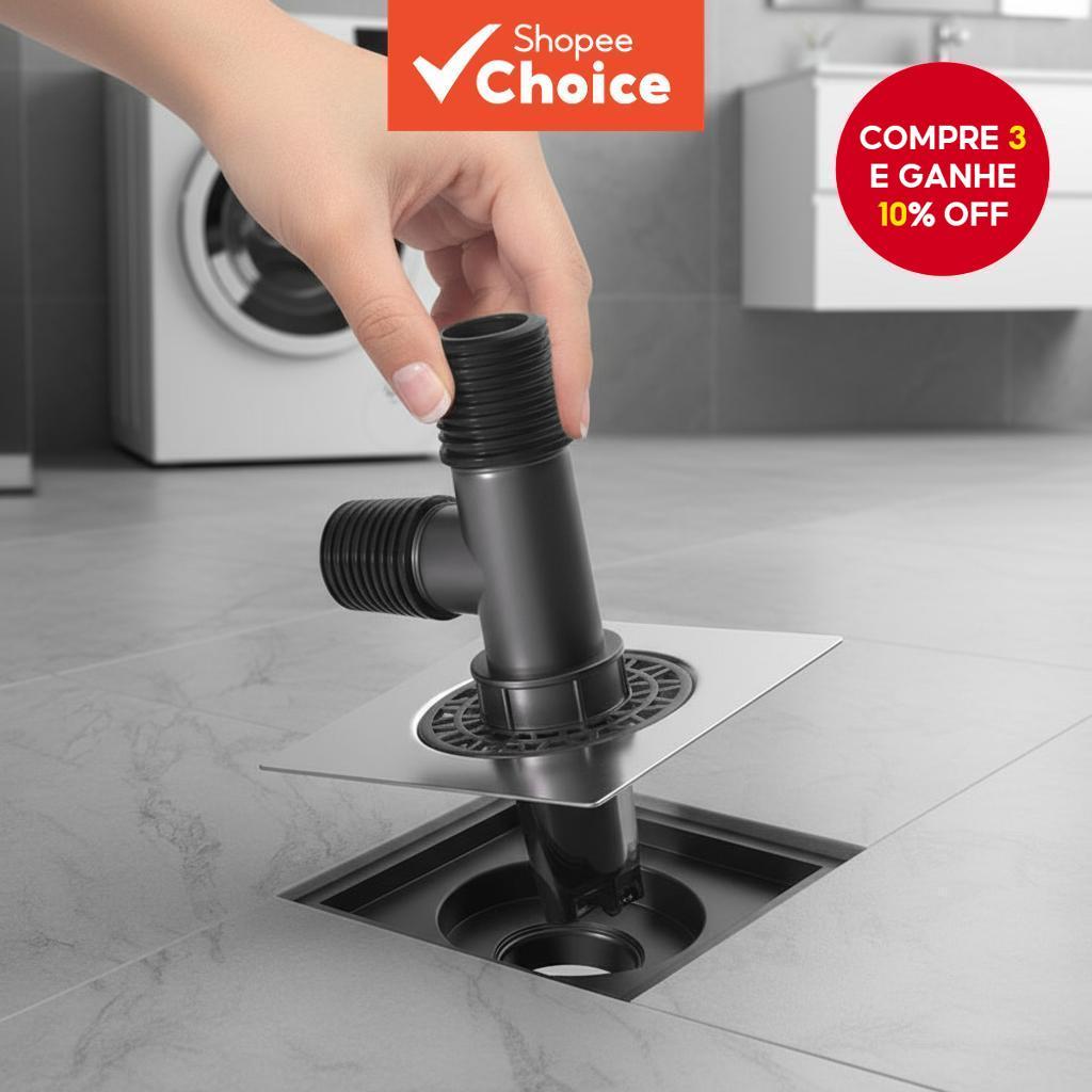 Adaptador Anti-Retorno de Três Vias para Drenagem de Máquina de Lavar, Um para Dois, para Cano de Piso ou Varanda.