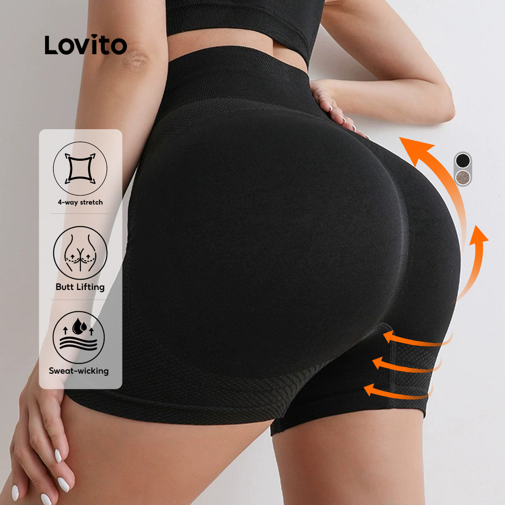 Lovito Shorts Esportivos Levantamento De Bunda Cintura Alta Secagem Rápida LNA109023