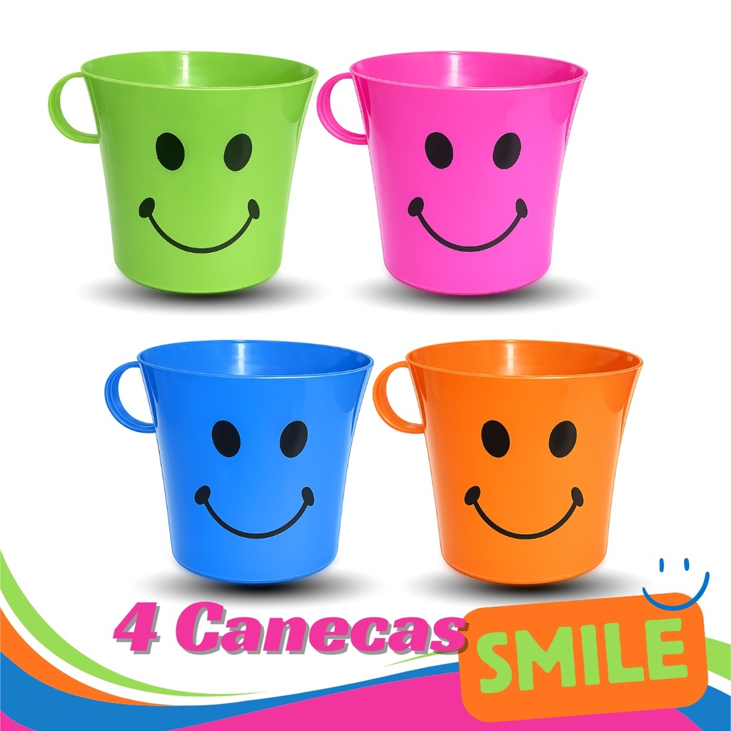 Jogo de 4 8 12 16 ou 20 Canecas Xícaras Atacado Para Crianças Emoji Smile Multicolorida
