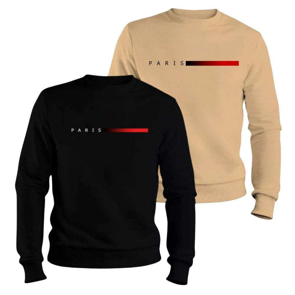 Kit 2 Blusa Moletom Paris Gola Redonda Blusa De Frio Unissex Algodão Casaco Feminino Masculino