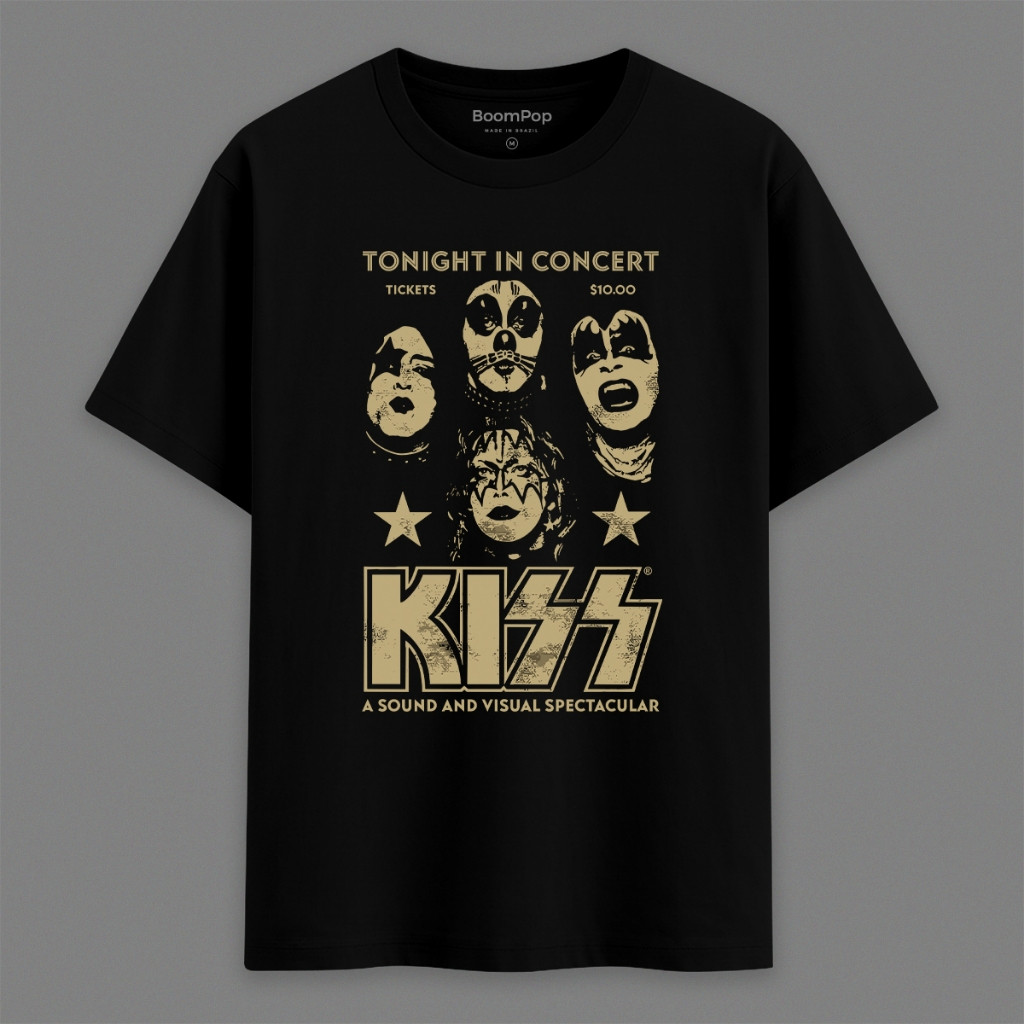 [Camiseta Premium em Algodão Puro]VU Camiseta Kiss Unissex Banda de Rock Anos 70 100% Algodão Tamanhos Normal e Plus Siz