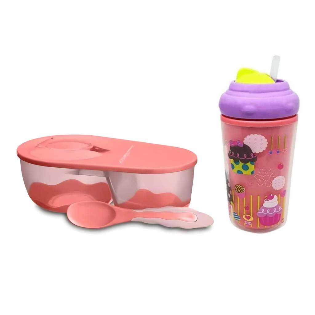 COMP Kit Introdução Alimentar Bebê Prato Fundo com Colher + Copo Térmico com Canudo