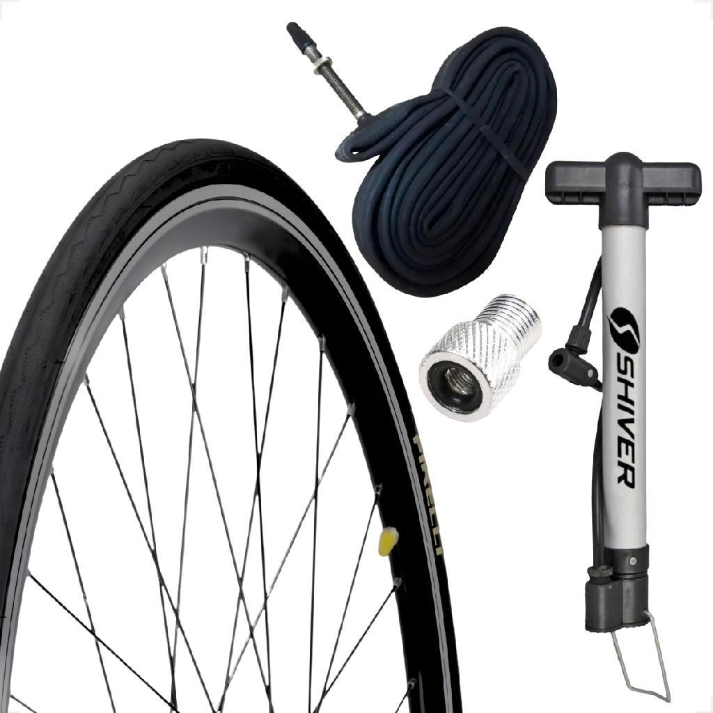  Pneu Bicicleta Pirelli Tornado Alfa 700 X 25  + Camara Bico fino 60mm + Bomba de ar + adaptador