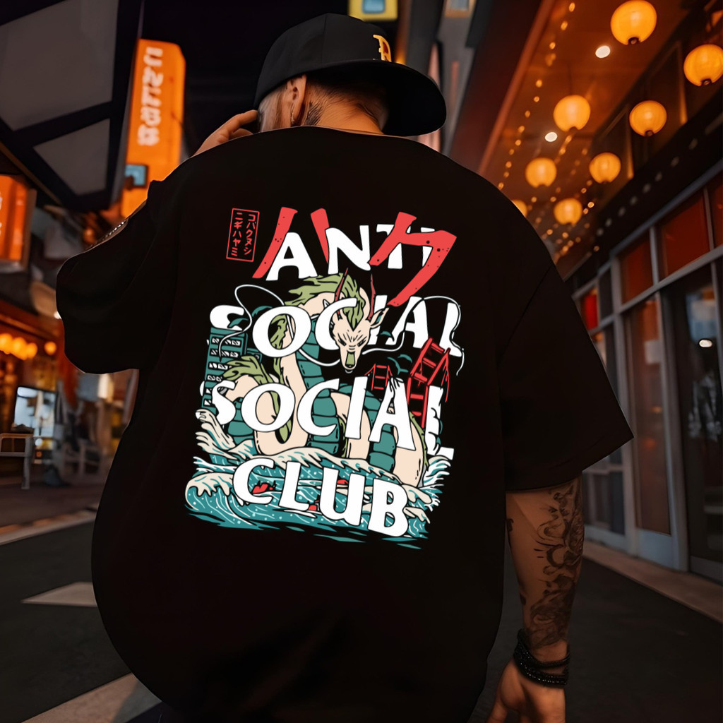 Camiseta Oversized Streetwear Camisa Unissex 100% Algodao Dia a Dia Anti Social Dragão