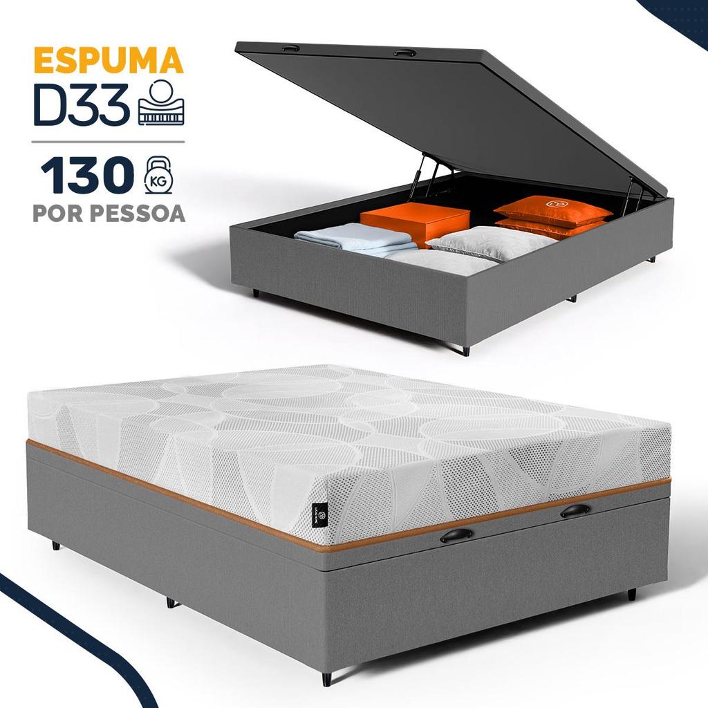 Cama Box Baú com Colchão Ortopédico de Espuma D33 a Vácuo Sonno Full - Lucas Home - Casal