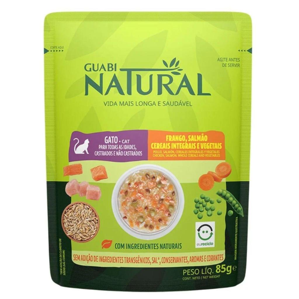 Sachê Guabi Natural Frango,Salmão,Cereais e Vegetais Gatos 85g